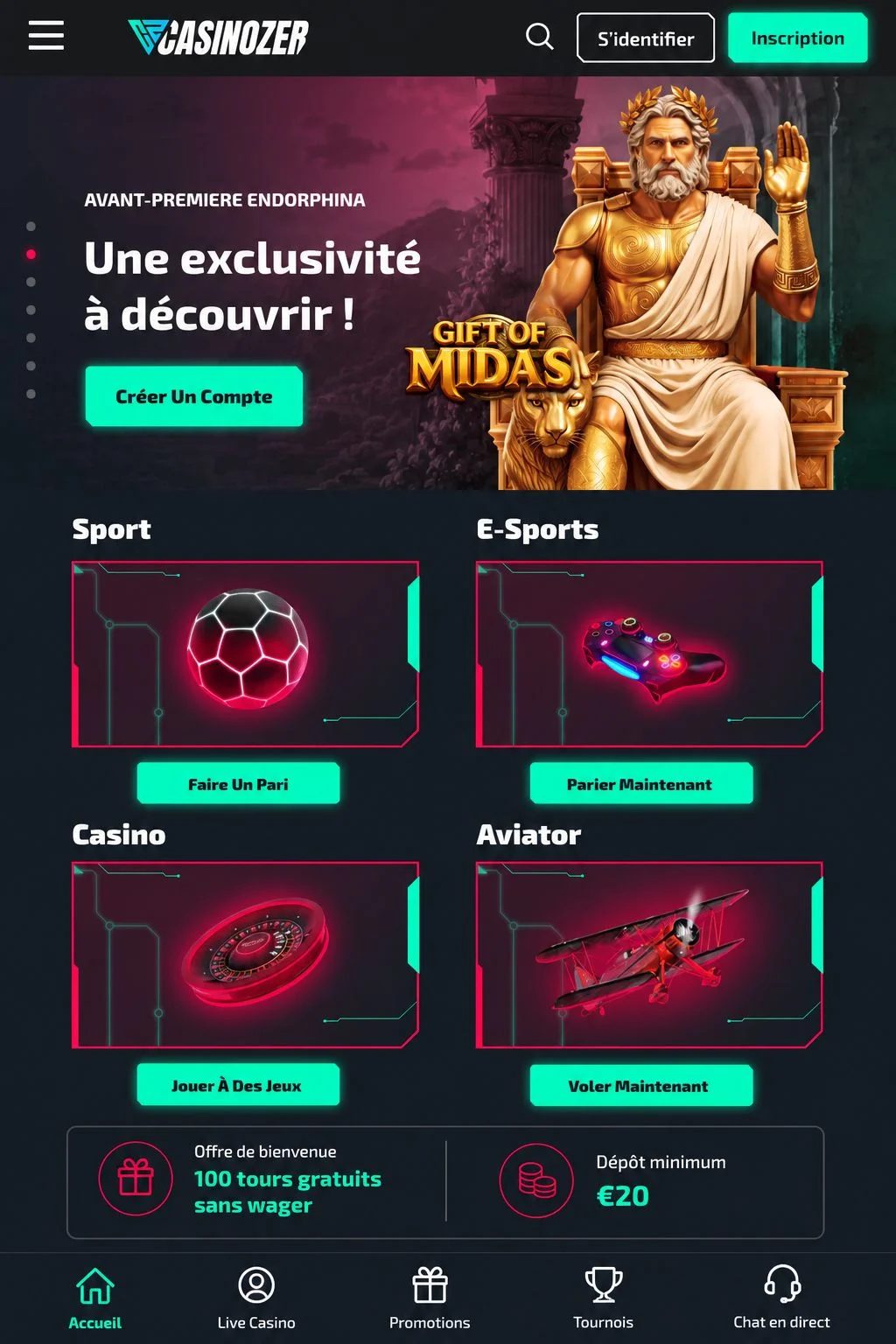 Fonctionnalités clés de Casinozer application mobile